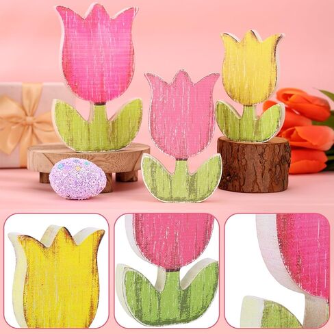 3 حجم الربيع الزنبق الخشب علامات الربيع الجدول الديكور الرجعية الباستيل زهرة الجدول المركزية مزدوجة مطبوعة مزرعة المتعثرة عيد الفصح صينية متدرجة كتلة الأزهار علامات الطاولة لديكور المنزل in Kuwait