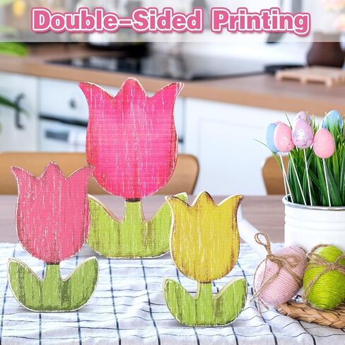 3 حجم الربيع الزنبق الخشب علامات الربيع الجدول الديكور الرجعية الباستيل زهرة الجدول المركزية مزدوجة مطبوعة مزرعة المتعثرة عيد الفصح صينية متدرجة كتلة الأزهار علامات الطاولة لديكور المنزل in Kuwait