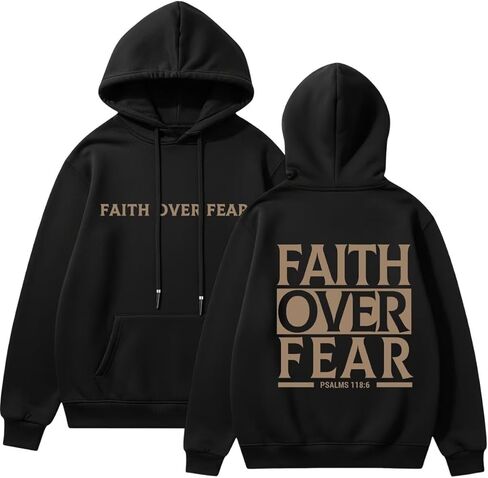 Faith Over Fear Hoodie Women Christian Sweatshirt Positive Graphic Hooded Pullover Casual Long Sleeve Faith Gifts in Kuwait