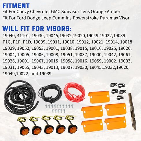 Cab Moon Sun Visor Replacement Light Lenses Lens & Wiring Harness Orange Visor Light Universal for Chevy Chevrolet GMC Ford Dodge Jeep Cummins Powerstroke Duramax for Truck Car Interior, Amber in Saudi Arabia