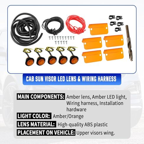 Cab Moon Sun Visor Replacement Light Lenses Lens & Wiring Harness Orange Visor Light Universal for Chevy Chevrolet GMC Ford Dodge Jeep Cummins Powerstroke Duramax for Truck Car Interior, Amber in Saudi Arabia