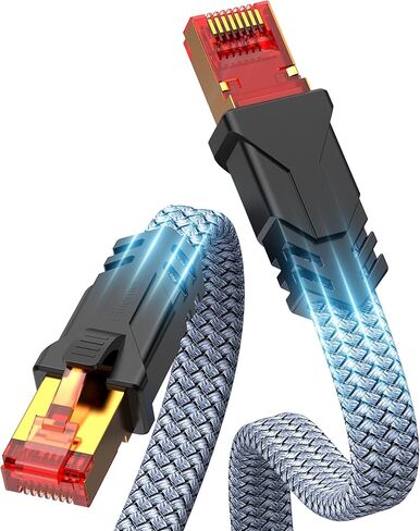 Snowkids Cat 8 Ethernet Cable 15 FT, Flat High Speed Ethernet Cable, 40Gbps,2000Mhz Braided Internet Cable, Gold Plated RJ45 Connector, LAN Cable S/FTP Network Cable for Modem/Router/PS4/5/Gaming/PC in Kuwait