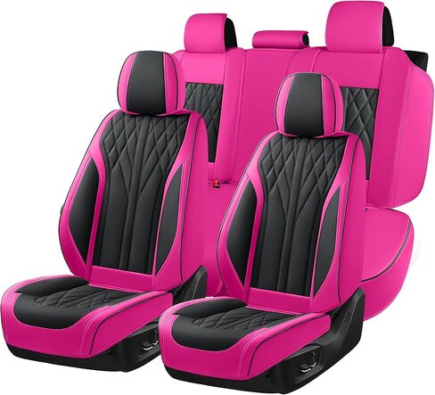 Car Seat Covers Full Set Cover Car Seat Cushion Waterproof Luxury Auto Seat Covers Seat Cover Car Seat Protector Fit for Most Cars (Hot Pink-Black) in Saudi Arabia