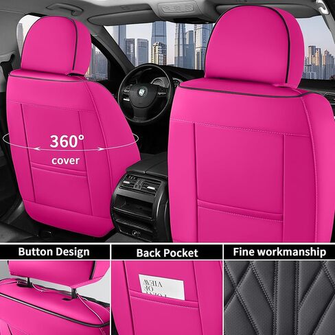 Car Seat Covers Full Set Cover Car Seat Cushion Waterproof Luxury Auto Seat Covers Seat Cover Car Seat Protector Fit for Most Cars (Hot Pink-Black) in Saudi Arabia