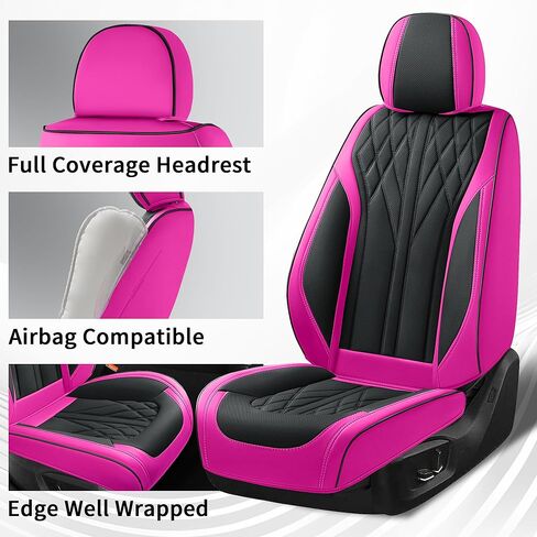 Car Seat Covers Full Set Cover Car Seat Cushion Waterproof Luxury Auto Seat Covers Seat Cover Car Seat Protector Fit for Most Cars (Hot Pink-Black) in Saudi Arabia