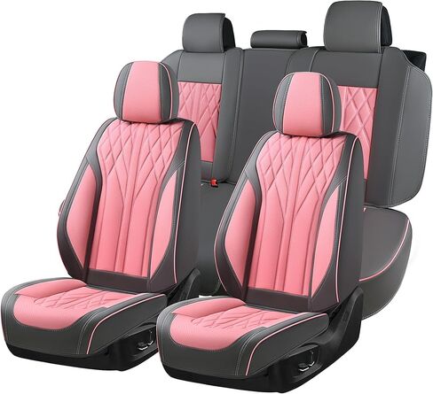 Car Seat Covers Full Set Cover Car Seat Cushion Waterproof Luxury Auto Seat Covers Seat Cover Car Seat Protector Fit for Most Cars (Hot Pink-Black) in Saudi Arabia