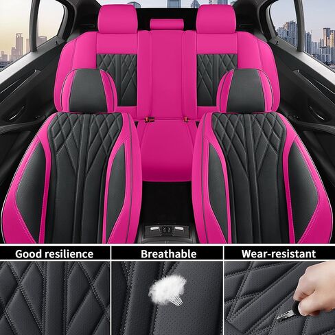 Car Seat Covers Full Set Cover Car Seat Cushion Waterproof Luxury Auto Seat Covers Seat Cover Car Seat Protector Fit for Most Cars (Hot Pink-Black) in Saudi Arabia