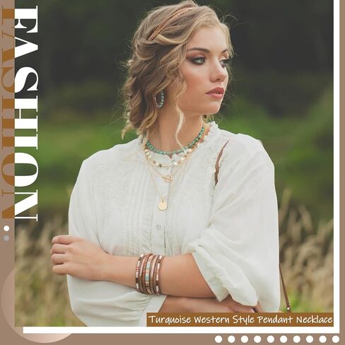 JATEBI 5 Pcs Western Bohemian Layered Jewelry Turquoise Set Included Layered Gold Necklaces Wristband Earring Dangler Waist Chain Country Concert Beach Fashion Jewelry in Kuwait