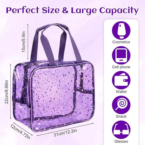 قطعتان من حقائب مكياج كبيرة شفافة، حقيبة مستحضرات تجميل مقاومة للماء بنمط نجمة مع مقبض مقاس 30.48 × 12.7 × 20.32 سم قابلة لإعادة الاستخدام من البولي فينيل كلوريد لأدوات الزينة للسفر للمكياج وصالة الألعاب الرياضية والسباحة (وردي، أرجواني) in Kuwait