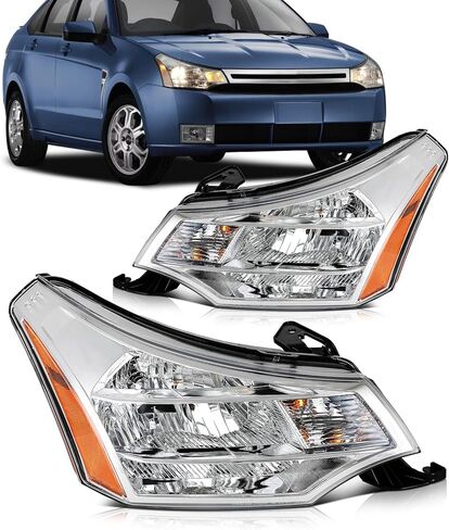 2 قطعة مجموعة المصابيح الأمامية لفورد التركيز 2008-2011 كروم الإسكان واضح عدسة العنبر عاكس استبدال S4Z13008F-يتم تضمين المصابيح in Kuwait