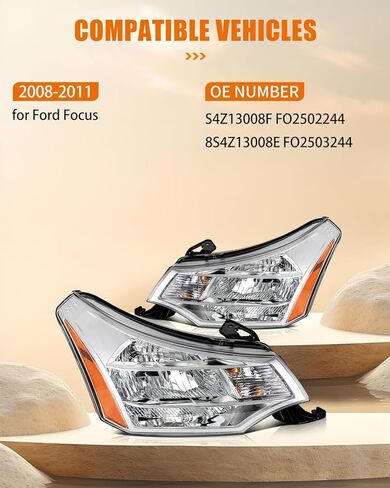 2 قطعة مجموعة المصابيح الأمامية لفورد التركيز 2008-2011 كروم الإسكان واضح عدسة العنبر عاكس استبدال S4Z13008F-يتم تضمين المصابيح in Kuwait