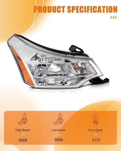 2 قطعة مجموعة المصابيح الأمامية لفورد التركيز 2008-2011 كروم الإسكان واضح عدسة العنبر عاكس استبدال S4Z13008F-يتم تضمين المصابيح in Kuwait