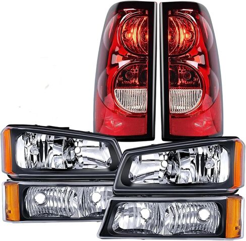 مجموعة المصابيح الأمامية ومجموعة المصابيح الخلفية لعام 2003 2004 2005 2006 تشيفي سيلفرادو 1500 2500 3500 & HD بيك اب/لسيارة 2007 سيلفرادو الكلاسيكية استبدال المصابيح الأمامية ومصابيح الفرامل الإسكان الأسود عدسة واضحة in Kuwait