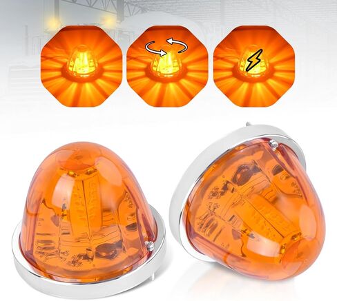 2PCS Amber Watermelon Lights 360 Degree Rotation Roof Clearance Strobe Lamps, 30 LEDs Side Marker Turn Signals For Semi Trucks Trailers in Kuwait