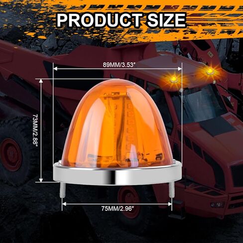 2PCS Amber Watermelon Lights 360 Degree Rotation Roof Clearance Strobe Lamps, 30 LEDs Side Marker Turn Signals For Semi Trucks Trailers in Kuwait