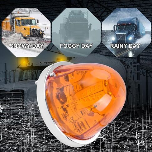 2PCS Amber Watermelon Lights 360 Degree Rotation Roof Clearance Strobe Lamps, 30 LEDs Side Marker Turn Signals For Semi Trucks Trailers in Kuwait
