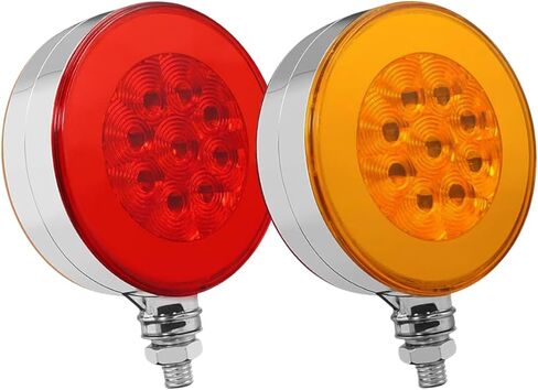 2PCS 74 LED Round Double Face Turn Signal Light for Semi Trucks Trailer, 4'' Red & Amber Round Pedestal Fender Lights with Flashing Mode in Saudi Arabia
