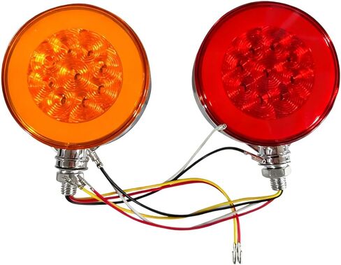 2PCS 74 LED Round Double Face Turn Signal Light for Semi Trucks Trailer, 4'' Red & Amber Round Pedestal Fender Lights with Flashing Mode in Saudi Arabia