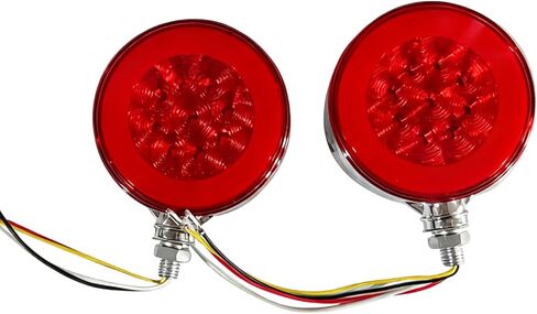 2PCS 74 LED Round Double Face Turn Signal Light for Semi Trucks Trailer, 4'' Red & Amber Round Pedestal Fender Lights with Flashing Mode in Saudi Arabia