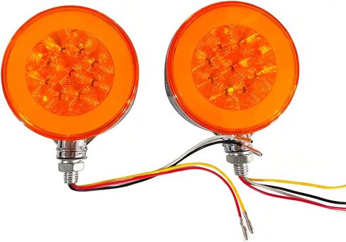 2PCS 74 LED Round Double Face Turn Signal Light for Semi Trucks Trailer, 4'' Red & Amber Round Pedestal Fender Lights with Flashing Mode in Saudi Arabia