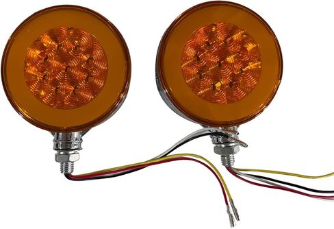 2PCS 74 LED Round Double Face Turn Signal Light for Semi Trucks Trailer, 4'' Red & Amber Round Pedestal Fender Lights with Flashing Mode in Saudi Arabia