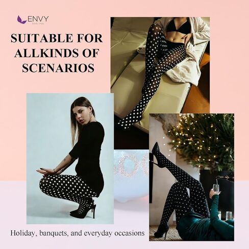 ENVY BODY SHOP Women's Opaque Sheer Polka Dot Control Top Pantyhose Tights, Dot Pattern, Stretch Comfort Fit in Saudi Arabia