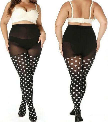 ENVY BODY SHOP Women's Opaque Sheer Polka Dot Control Top Pantyhose Tights, Dot Pattern, Stretch Comfort Fit in Saudi Arabia