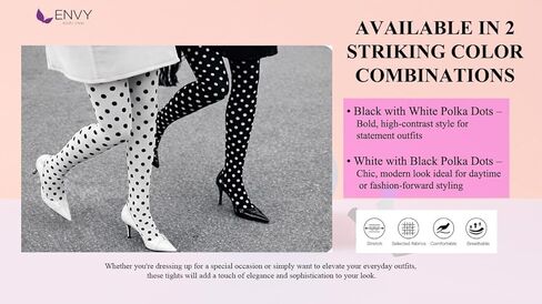 ENVY BODY SHOP Women's Opaque Sheer Polka Dot Control Top Pantyhose Tights, Dot Pattern, Stretch Comfort Fit in Saudi Arabia