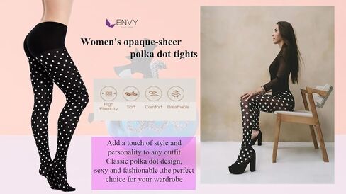ENVY BODY SHOP Women's Opaque Sheer Polka Dot Control Top Pantyhose Tights, Dot Pattern, Stretch Comfort Fit in Saudi Arabia