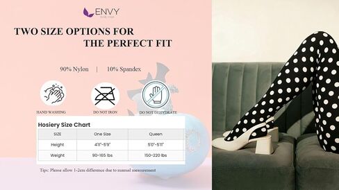 ENVY BODY SHOP Women's Opaque Sheer Polka Dot Control Top Pantyhose Tights, Dot Pattern, Stretch Comfort Fit in Saudi Arabia