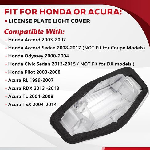 License Plate Light Cover Lampshade Fit for Fit For Honda Accord Civic Odyssey Pilot for Acura RL RDX TSX TL 2PCS in Kuwait