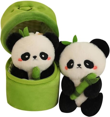 Plush Panda in Bamboo Tube Keychain, Soft Stuffed Animal Pendant with Zipper Container, Portable Design for Attaching to Bags in Saudi Arabia