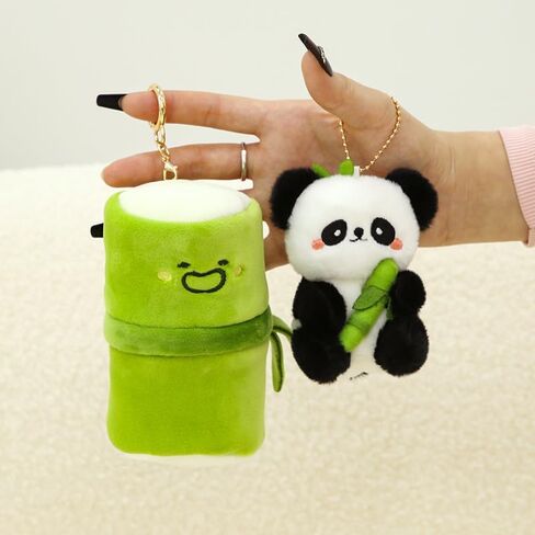 Plush Panda in Bamboo Tube Keychain, Soft Stuffed Animal Pendant with Zipper Container, Portable Design for Attaching to Bags in Saudi Arabia