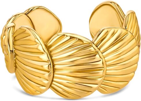 Gold Large Chunky Dainty Shell Open Ring for Women by SNGIA, Summer Beach Handmade Adjustable Seashell Ring, Minimalist Stackable Ocean Themed Wedding Date Birthday Gift, Bold Exaggerated Irregular Wavy Trendy Ribbed Jewelry, Textured Patterned Fashion Ac in Kuwait