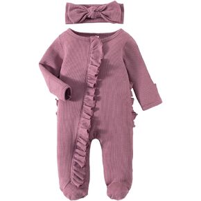 Newborn Baby Girl Clothes Infant Girls Frills Zipper Romper Coming Home Outfits Fall/Winter Clothes 0-12 Months