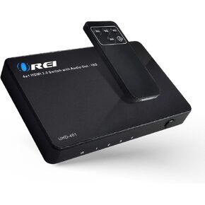 OREI Ultra HD HDMI 4 x 1 Switcher 18G Audio Extractor IR Remote - Supports Upto 4K @ 60Hz - (4 Input, 1 Output) Switch, Hub, Port for Cable, HD TV, Laptop, MacBook & More (UHD-401)