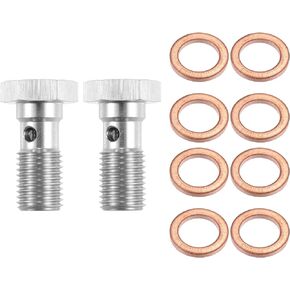 X AUTOHAUX 2pcs Stainless Steel AN4 7/16-20 Thread Turbo Brake Line Banjo Bolt with Copper Washers Single Banjo Bolt 32mm Length