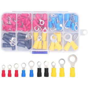 102PCS Insulated Ring Crimp Terminals Connectors Assortment Kit AWG 22-10 Wire Connectors Ring Terminals RV1.25/2/3.5/5.5