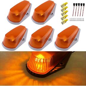 5x LED Top Roof Cab Marker Clearance Running Light Smoke Lens Amber Lights w/Wire Compatible with Ford F150 F250 F350 1973-1997 F Series Super Duty Pickup Trucks