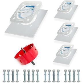 Recessed D-Ring Tie Down Anchor Kit, 4 Pack Trailer D Ring Tie Down Anchor Heavy Duty, Per Up to 6,000 lbs, for Trailer Cargo Truck Flatbed Pickup (Extra Hole Saw Drill)