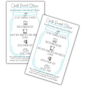 Chalk Painted Glass Care Cards | 50 Pack | 2"x3.5" Card Size | Care Instructions for Chalk Painted Glass | Washing Instructions | for Handmade Chalk Painted Glass Mason Jars | Customer Care Cards
