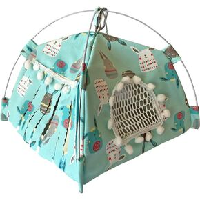 Portable Small Animal Tents House Cave Habitat Hideout with Forest Hidey Curtain for Hamster/Mice/Gerbil Rats/Guinea Pigs Hedgehog Nest Cushion Beds (Blue)