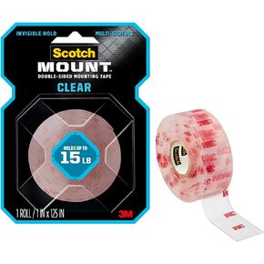 Scotch Double Sided Tape, Clear Mounting Tape, 1 Roll Adhesive Tape, 1 in x 125 in (10.4 ft), Holds Up To 15 Lbs., Features 3M Industrial Adhesive, Strong Permanent Bond on Contact (410H-MED-DC)