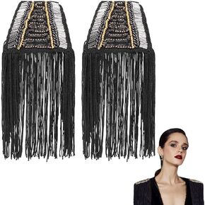 2 PCS Fringe Shoulder Pieces Tassel Chain Rhinestones Punk Fringe Shoulder Boards Badge Black Shoulder Patches Tassel Chain Suit Crystal Epaulet Fringe Shoulder Badge for Dance Punk Costume in Saudi Arabia