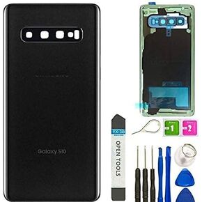 JULIE Galaxy S10 Back Cover Glass Replacement Battery Door Housing Waterproof with Camera Lens Parts for Samsung Galaxy S10 SM-G973U G973W + Eject Pin Tools (Black)