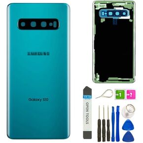 JULIE Galaxy S10 Back Cover Glass Replacement Battery Door Housing Waterproof with Camera Lens Parts for Samsung Galaxy S10 SM-G973U G973W + Eject Pin Tools (Black)
