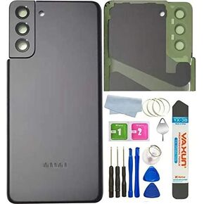 Galaxy S21 Plus Back Glass Cover Waterproof Housing Door with Camera Glass Lens and Tape Parts Replacement for Samsung Galaxy S21+ Plus 5G + Tools (Phantom Black)