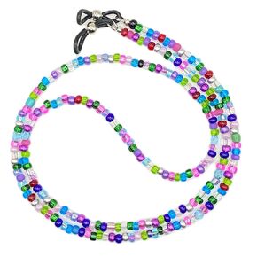 Jewel Tones and Silver, Multi, Handmade Beaded Eyeglass Sunglass Chain Holder Leash, 28 Inches