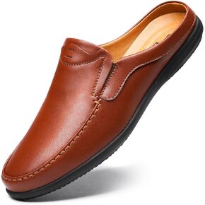 Men’s Slip-On Loafers Handmade Leather Slippers Breathable Comfortable Soft Hand Stitched no-Heel Casual Shoes for Men