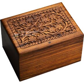 STAR INDIA CRAFT Wooden Tree of Life Urn for Human Ashes, Rosewood Cremation Urn, Handmade Wood Urn Box for Ashes - Burial Pet urn for Dogs Ashes, Keepsake Box, Dog Urn,Cat Urn (Brown, XL - 400 Cu/In)